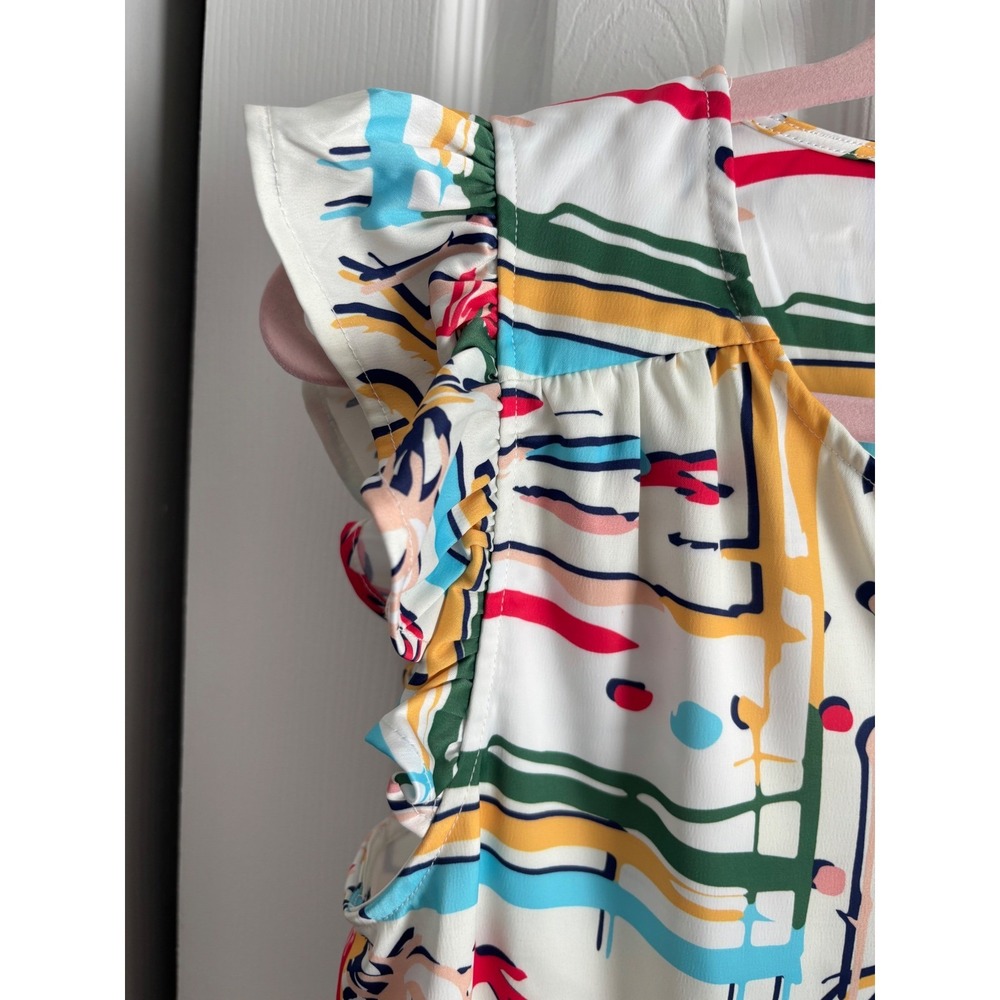 Crosby by Mollie Burch Ruffle Sleeve Peplum Top Geometric Print S - Picture 5 of 9